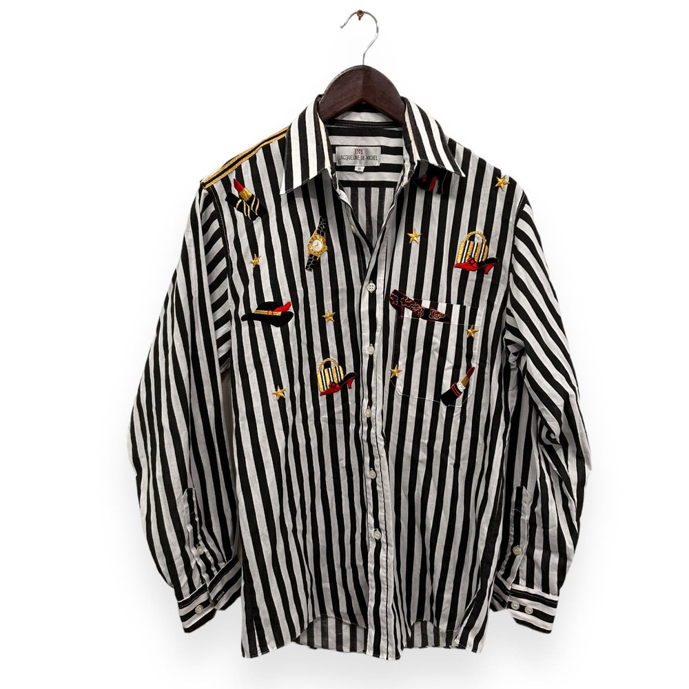 VTG Striped Glam Embroidered Shirt Size Small Oversized